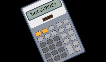 An infographic for a survey on tax in the arts, which shows a calculator with the words "TAX SURVEY" on the screen