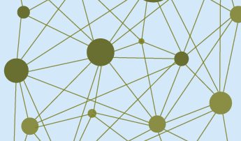 A graphic illustration of green circles connected by lines on a pale blue background. The image appears like a network.